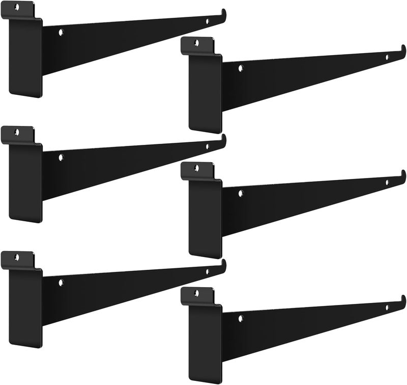 APOCHON 6 Pack Slat Wall Shelf Bracket 12 Inch, Heavy Duty Slatwall Shelf Brackets for Shelves, Metal Floating Slatwall Accessory with Lip for Commercial and Garage Slat Panels Shelving Display - Image 1